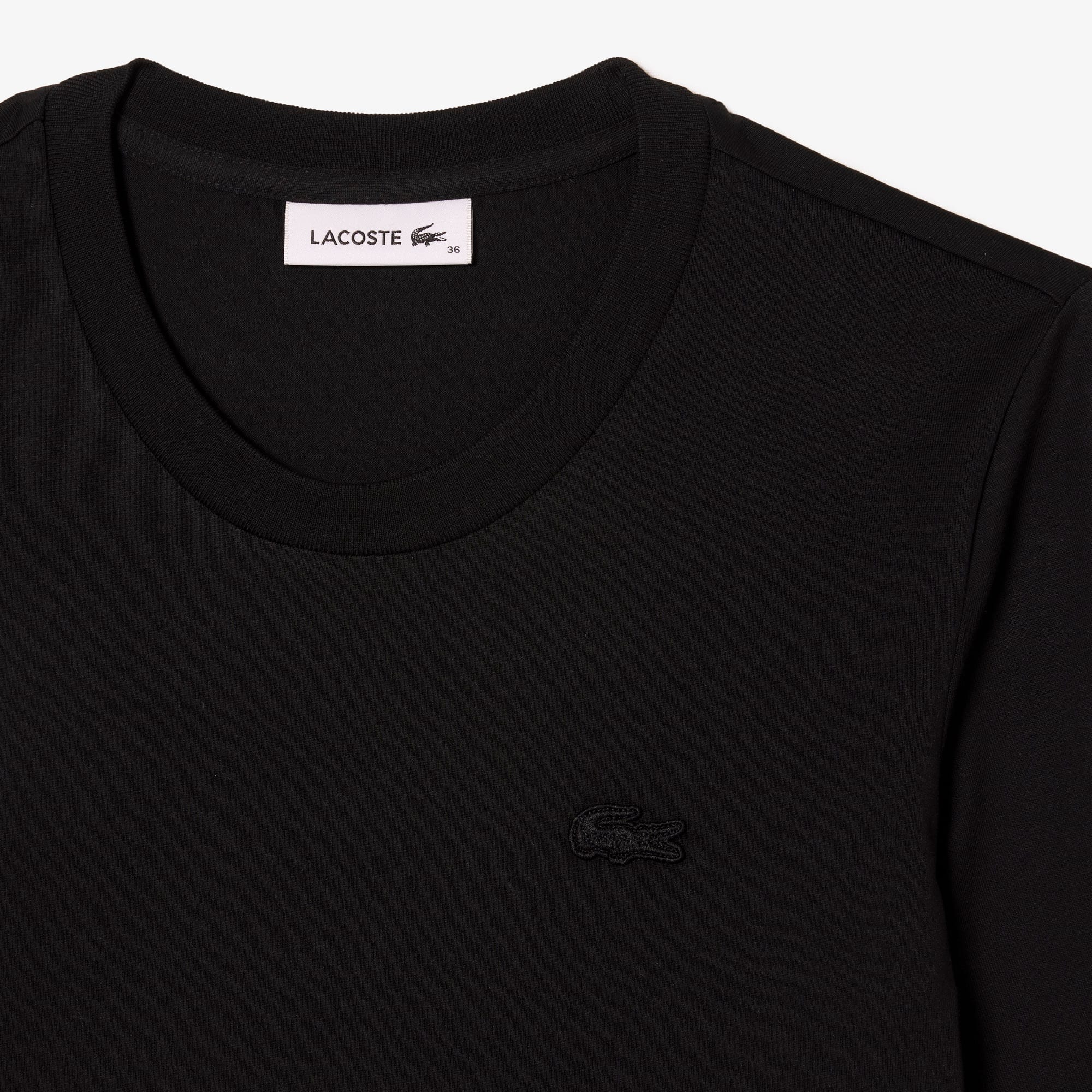 T-shirt à col rond et manches trois-quarts en coton uni T-Shirts - Noir - Lacoste - Femme