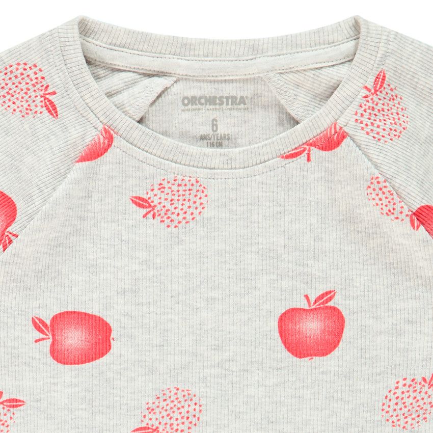 Pyjama en maille côtelée imprimé pommes pour fille - Beige