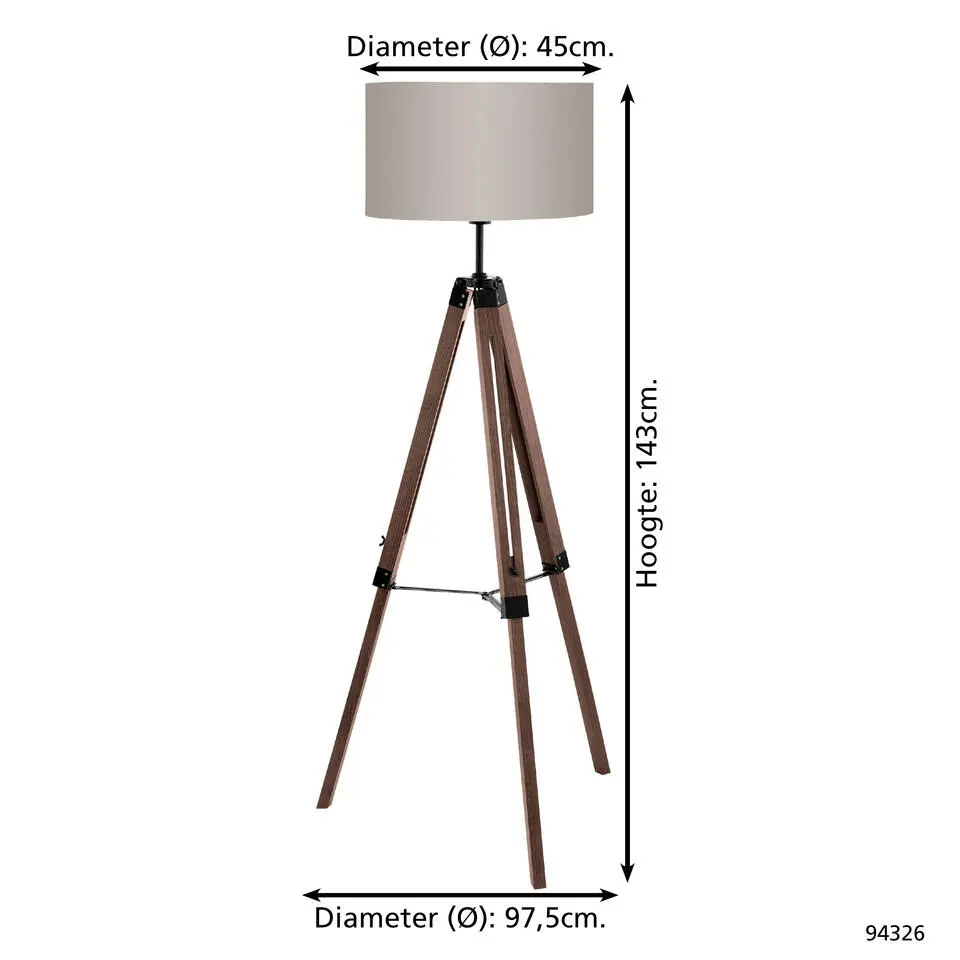 EGLO Lantada Vloerlamp - E27 - 143 cm - Noten/Taupe