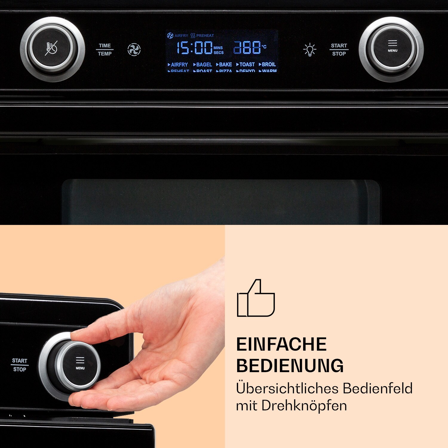 AeroVital Jumbo 3-in-1 Heißluftfritteuse Toaster Dörrautomat 1550 W 18 Liter
