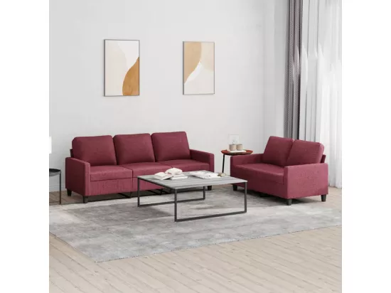 Ensemble de canapés 2 pièces avec coussins Rouge bordeaux Tissu
