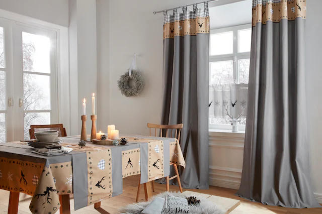 my home Scheibengardine »Xaver« Stangendurchzug 1 Stk. tlg. Halbtransparent, Bedruckt, Baumwolle, weihnachtliches Design