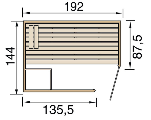 Massief houten sauna Weka Laukkala maat 2 inclusief 7,5 kW kachel en digitale bediening met raam en volledig glazen deur van helder glas