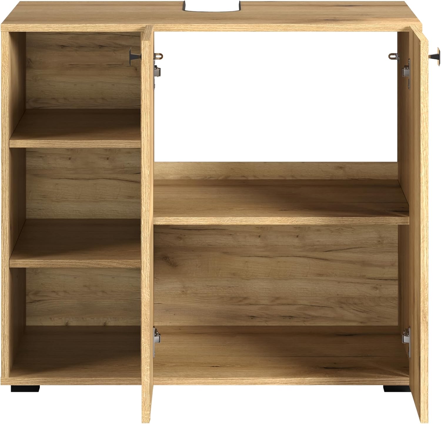 trendteam smart living - PureBliss - Waschbeckenunterschrank - Evoke Eiche - Rillenoptik - 3 offene Fächer + 1 Einlegeboden + 60cm Aufsatzwaschbecken - (BxHxT) 90 x 91 x 53cm - Metallgriffe