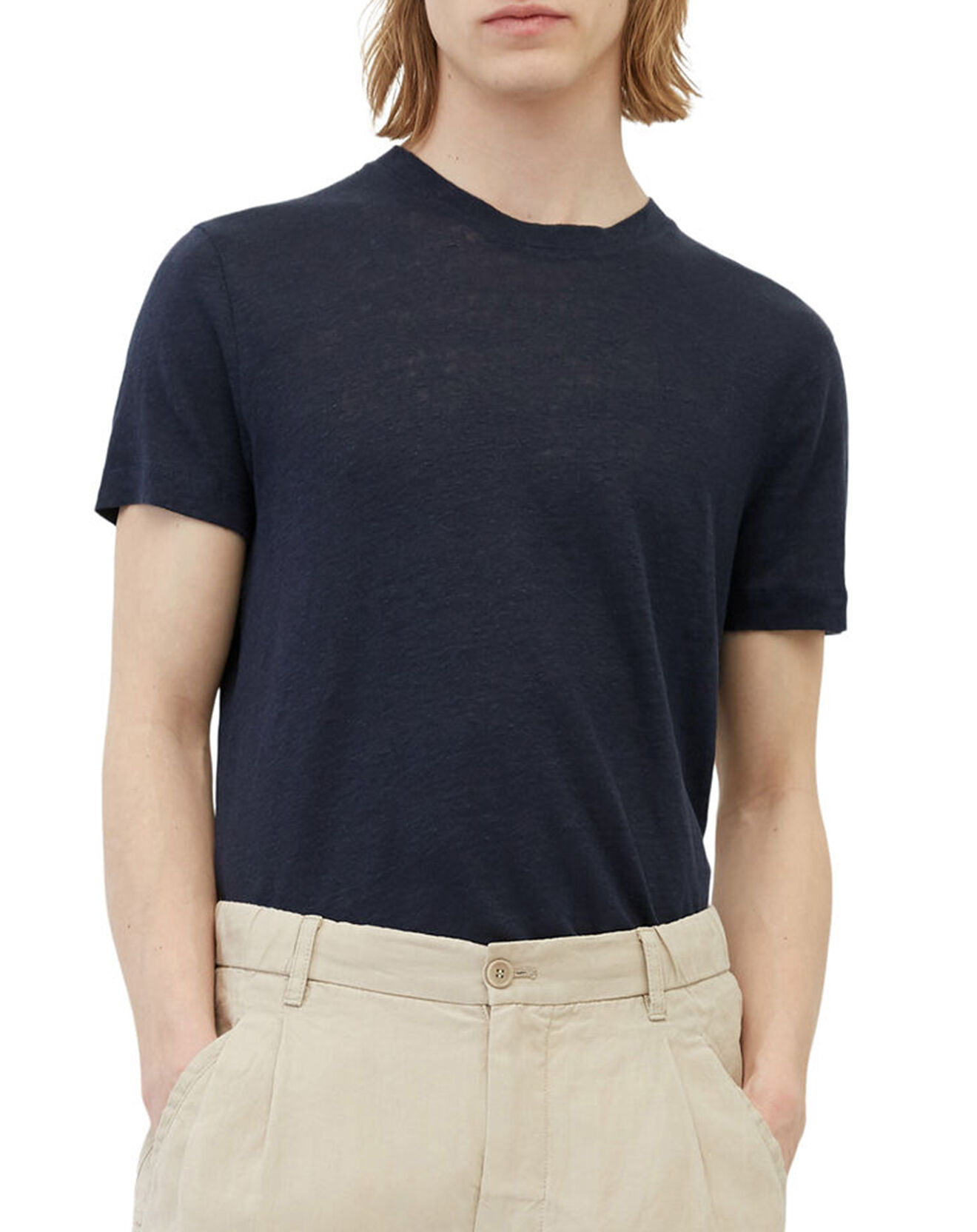 Marc O'Polo T-Shirt 100% Lin manches courtes Col Rond bleu marine