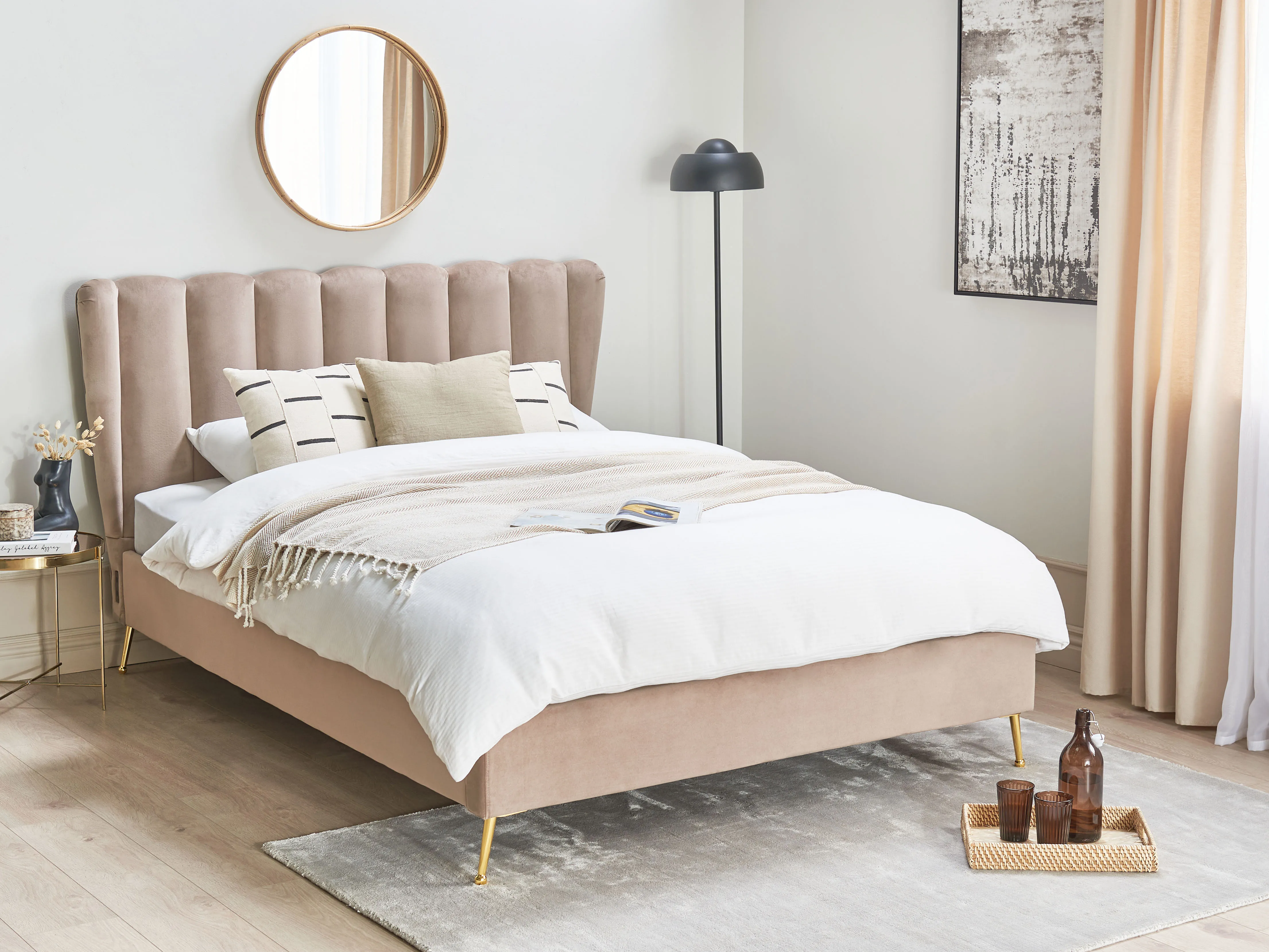 Bed Fluweel MIRIBEL 140 x 200 cm Taupe