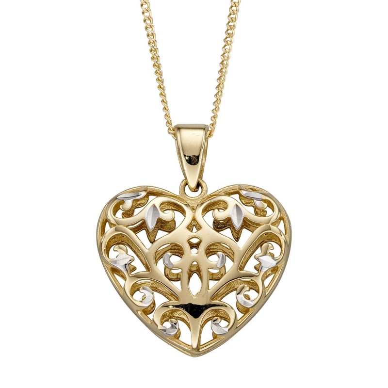 Collier coeur en or et or blanc 375/1000