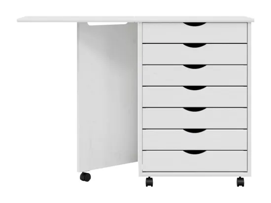 Armoire roulante avec bureau MOSS blanc bois de pin solide