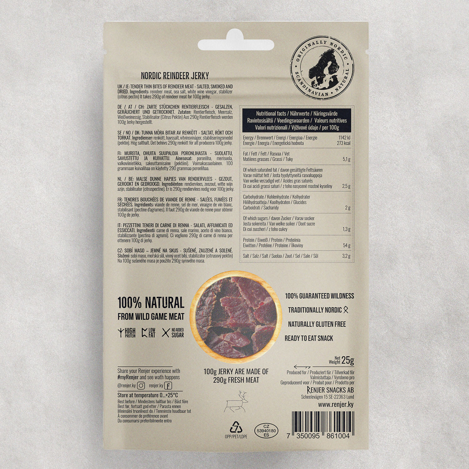 Renjer Nordic Reindeer Jerky Sea Salt