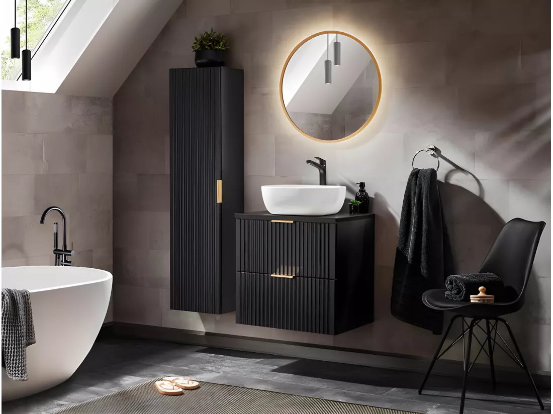 Colonne de salle de bain - Noir mat - L35-H140-P25 - MONA BLACK