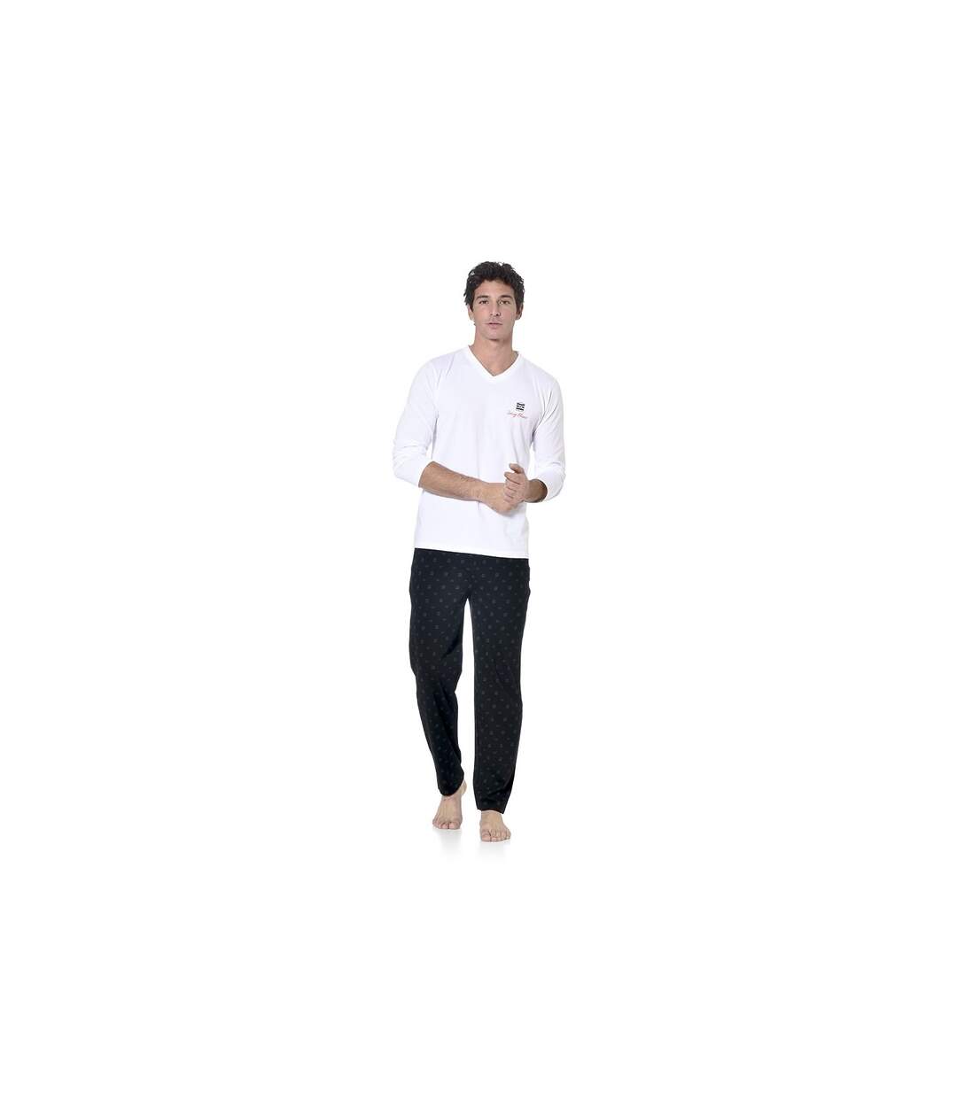 Ensemble pyjama long homme t-shirt col V bicolore Gan