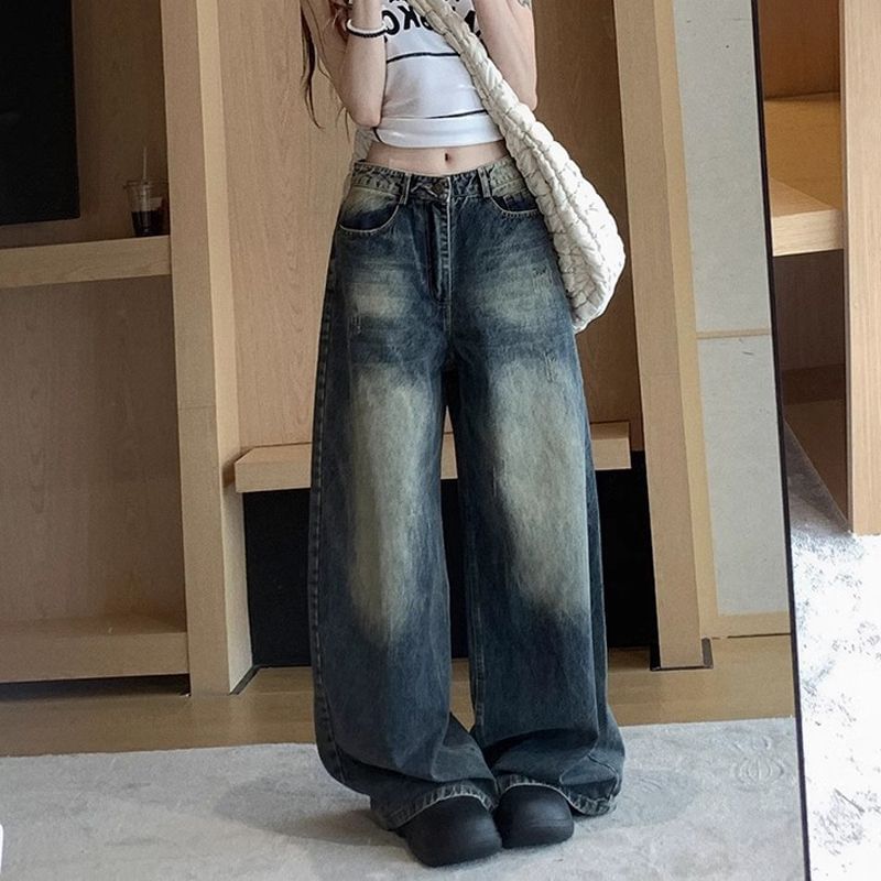 Jerolenea - Mid Rise Washed Wide Leg Jeans