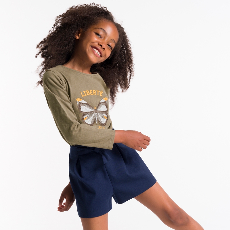 T-shirt manches longues motif papillon vert fille