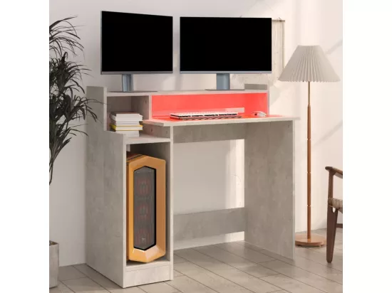 Bureau et lumières LED Gris béton 97x45x90 cm Bois d'ingénierie