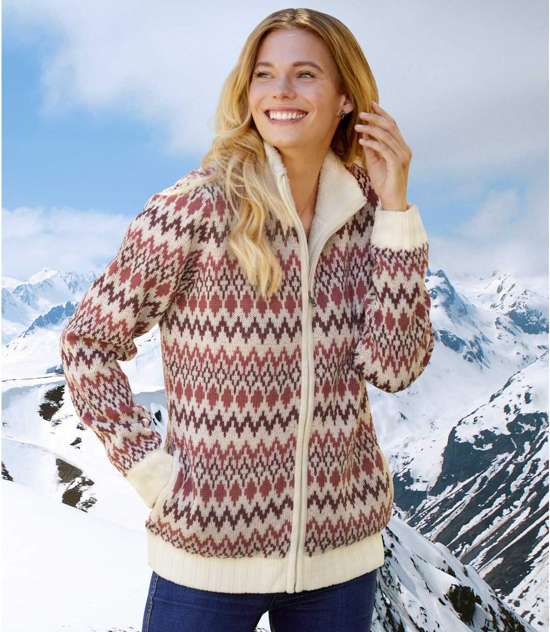 Blouson Tricot Esprit Jacquard Doublé Coral