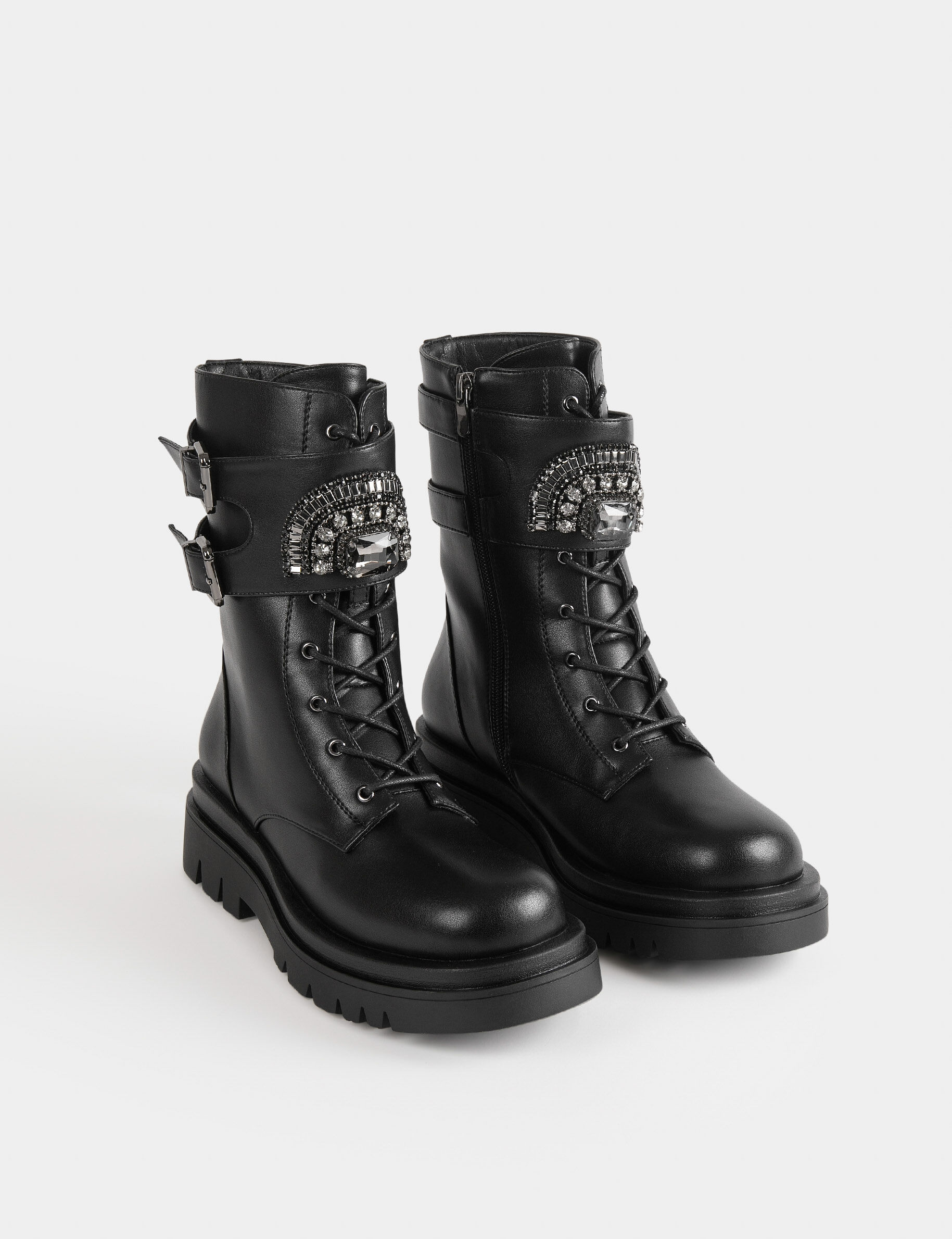Bottines plates avec détails bijoux noir femme - noir