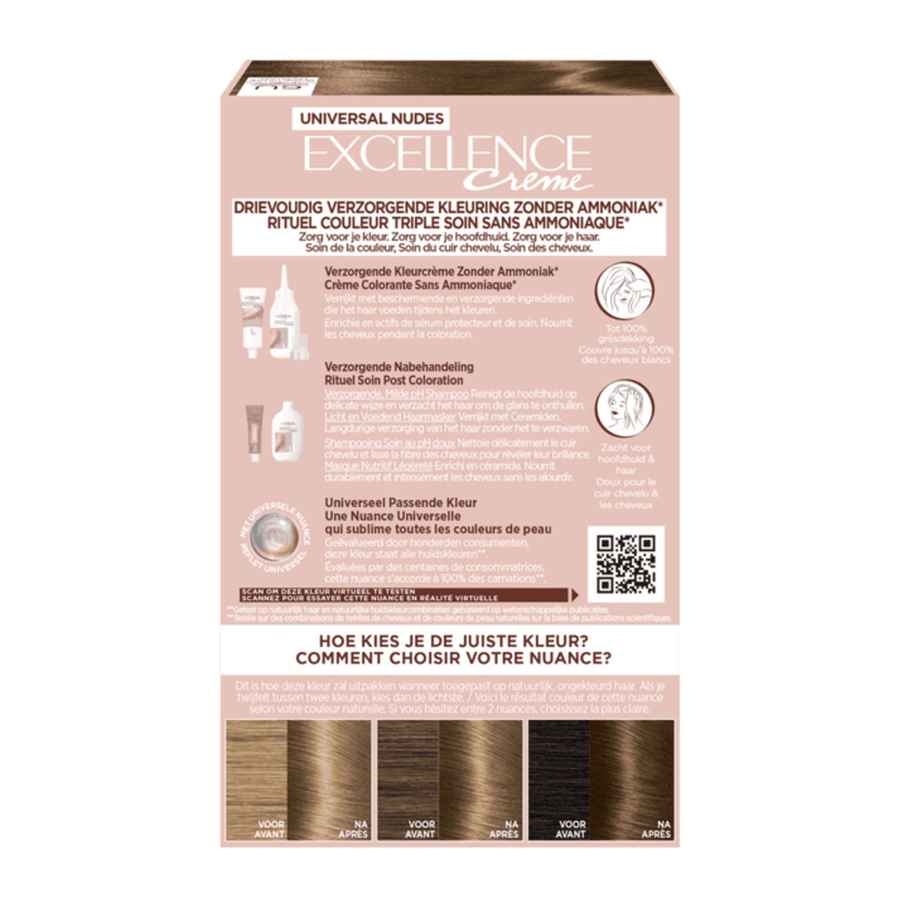 L'Oréal Excellence Crème Universal Nudes Permanente Haarkleuring 6U Universeel Donkerblond