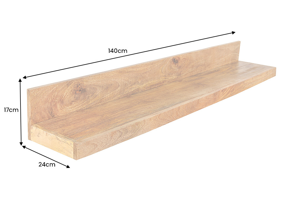 Massives Wandregal MAKASSAR 140cm natur Mangoholz handmade