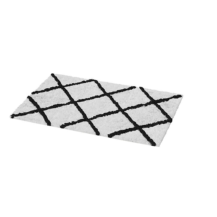 Tapis de bain rectangulaire GoodHome Aetna coloris blanc et noir en coton et polyester L.60 x l.40 cm