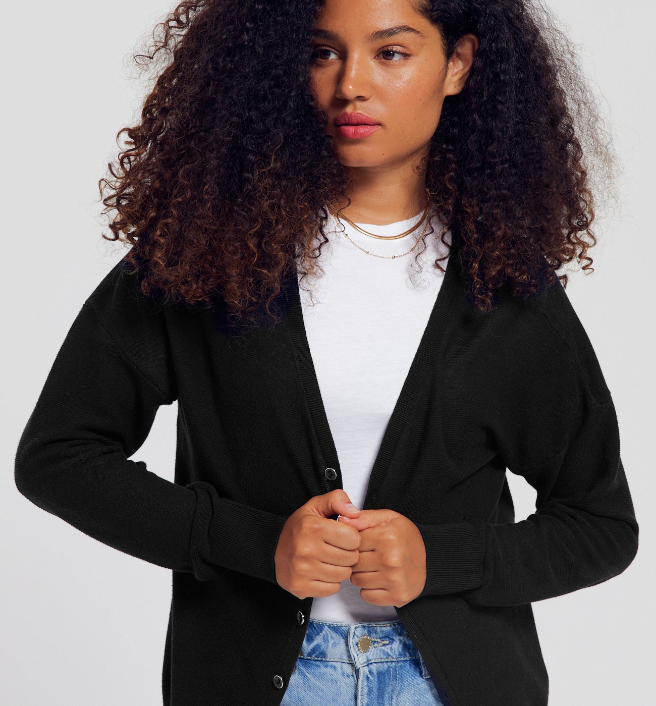 Gilet col V recto verso - Noir