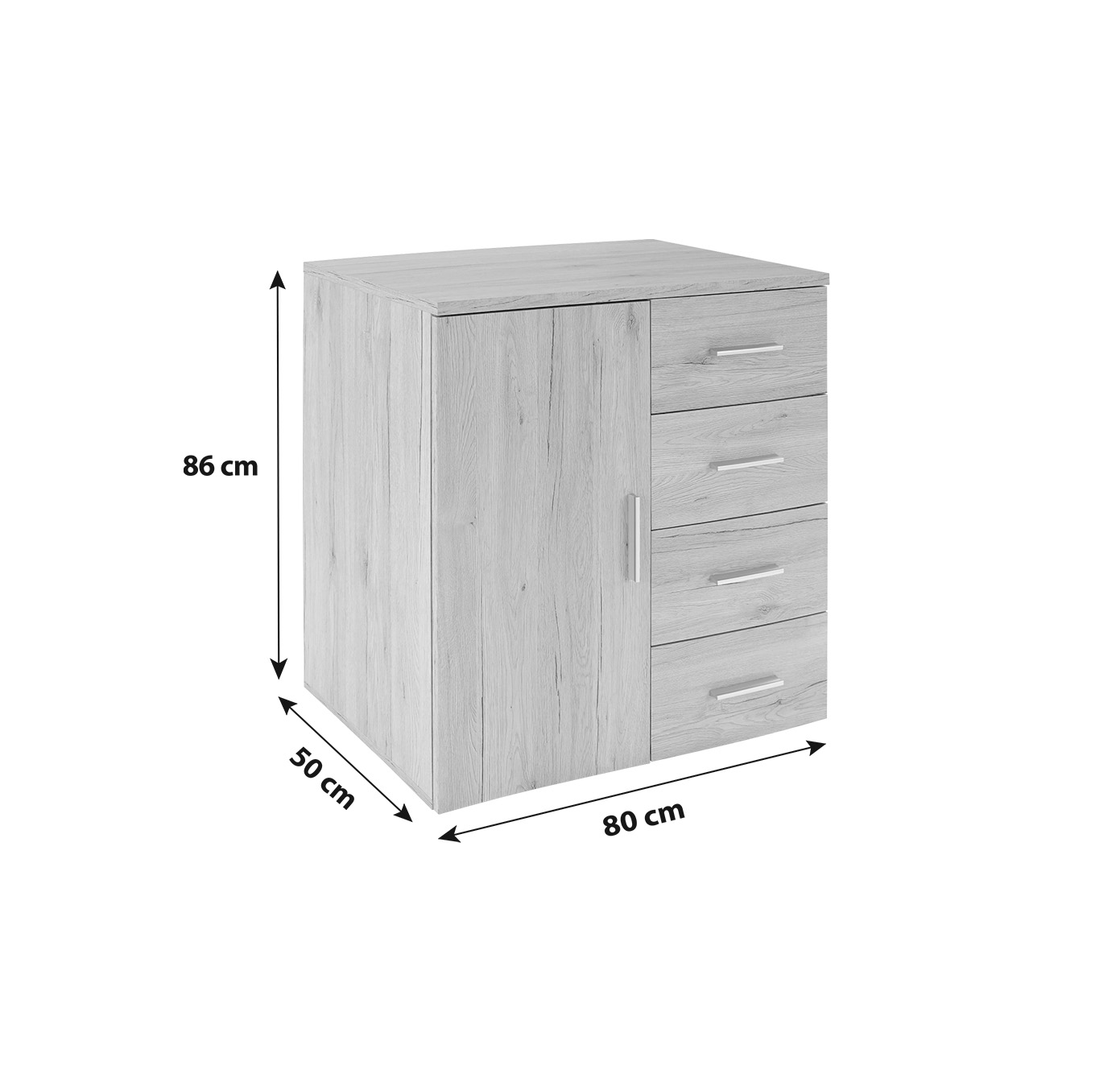 Kommode - Artisan Eiche - mit Übertiefe - 80 cm