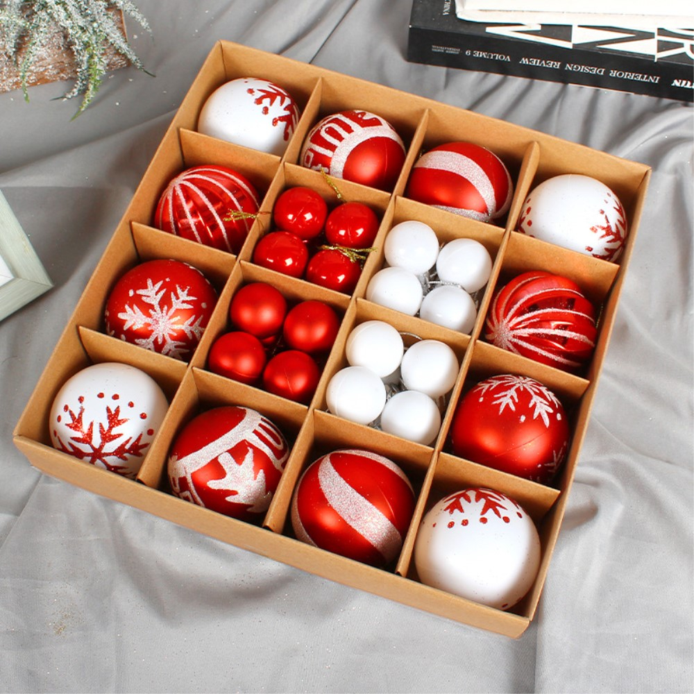 (44er Set) Christbaum Schmuck Weihnachtskugeln Deko Ornamente - Rot / Grün