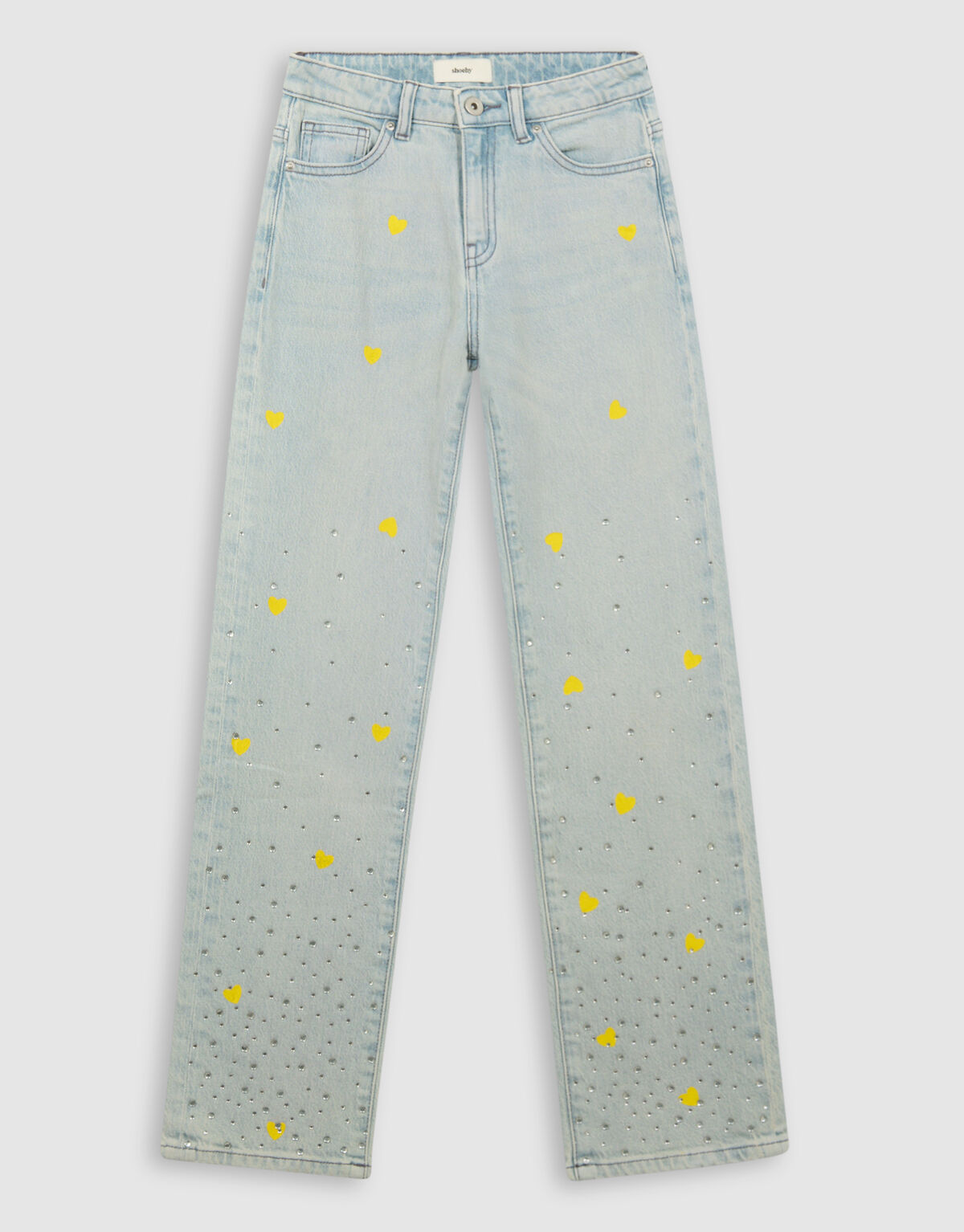 Strass Heart Wide Leg Fit Jeans Bleached
