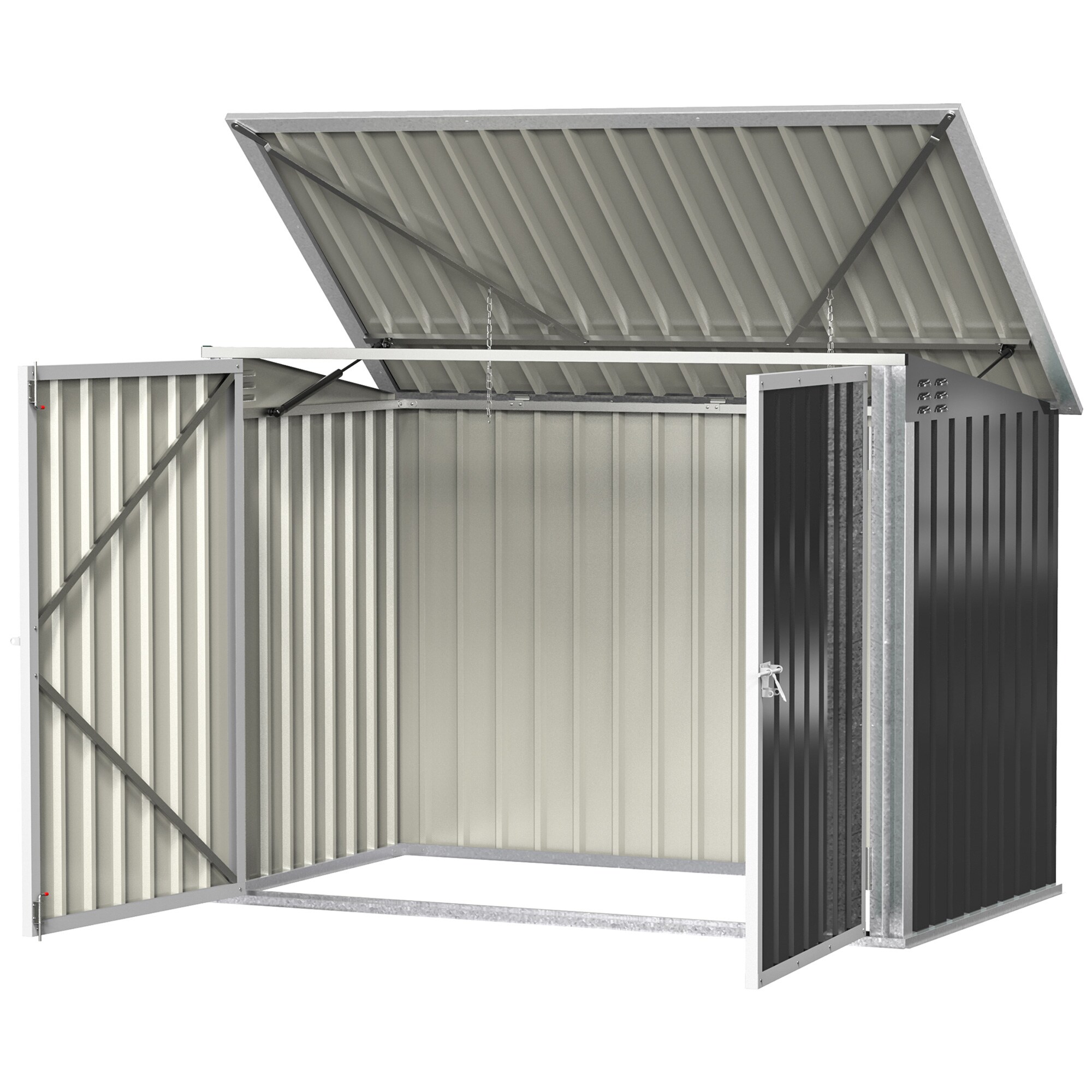 Outsunny Mülltonnenbox mit 2 Behälterdeckelketten, 2 Lüftungsfenstern schwarz 178,5L x 104,5B x 128,5 cm