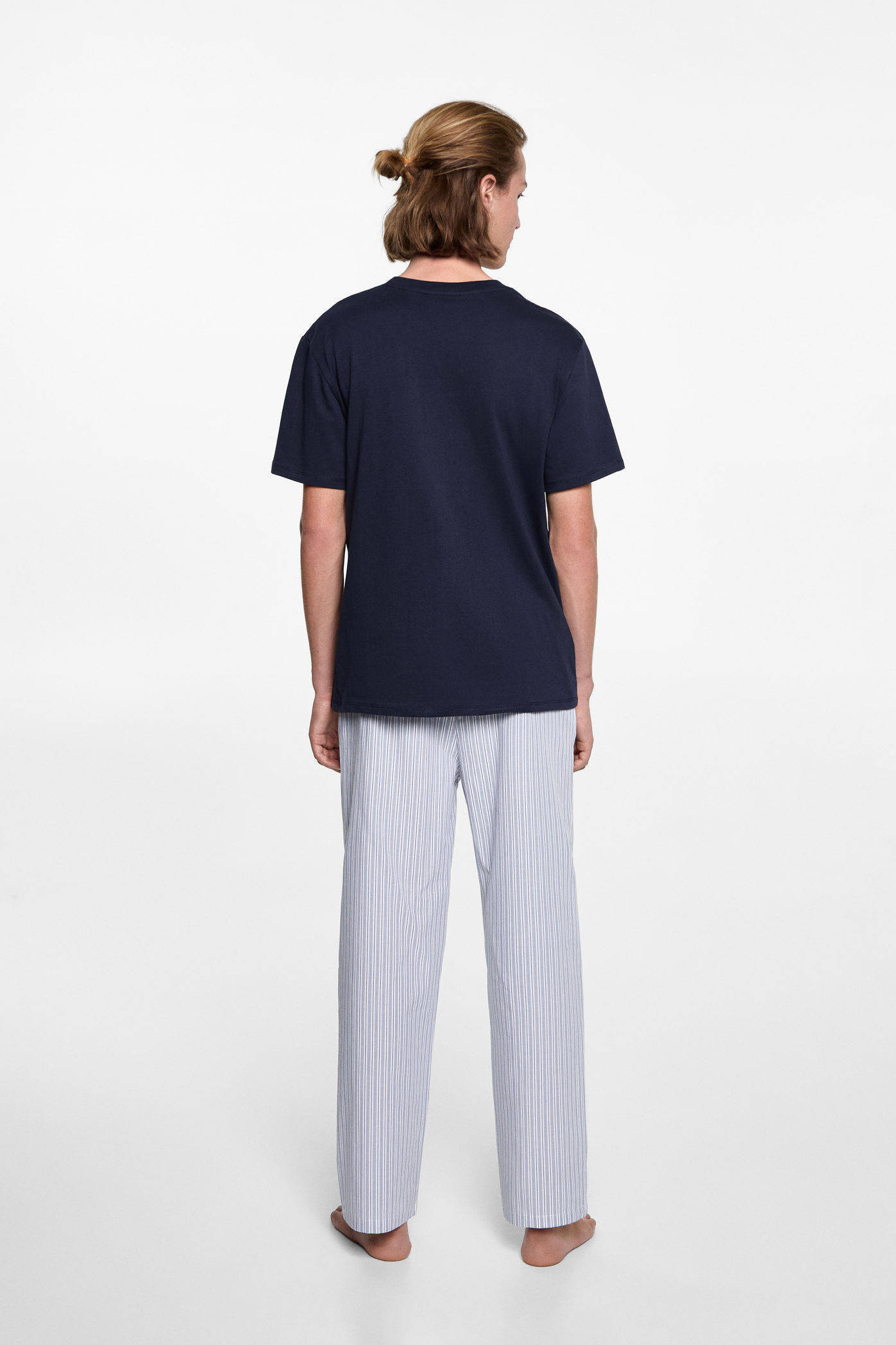 MANGO TEEN pyjama met streepdessin donkerblauw/lichtblauw