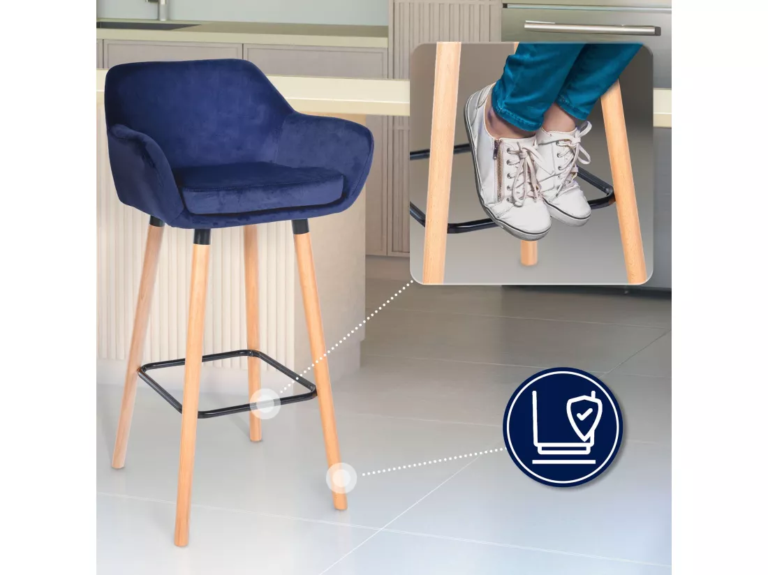Lot de 2 Tabouret de bar - Velours - Bleu foncé - Grant