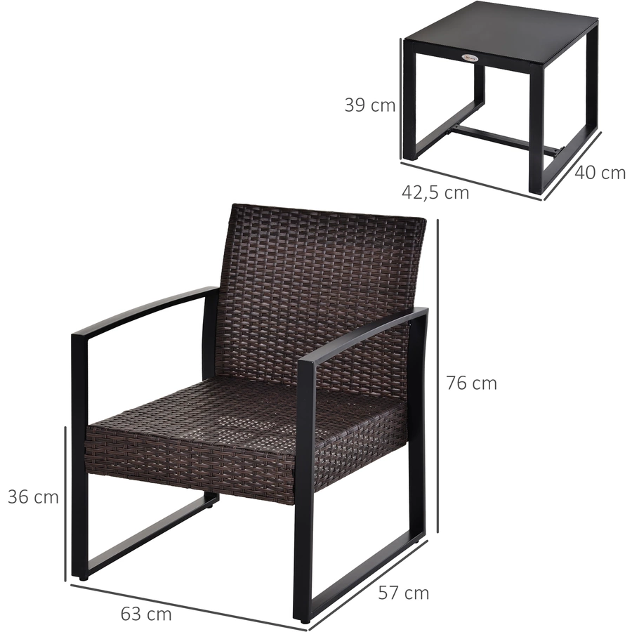 Outsunny Gartenmöbel-Set mit Armlehne braun