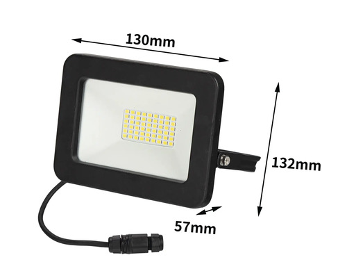 LED wandspot IP65 20W 3300 lm 4000 K neutraal wit, voedingskabel 3G1.0mm² H05RN-F 0,3 m + snelsluiting, BxDxH 130x57x132 mm