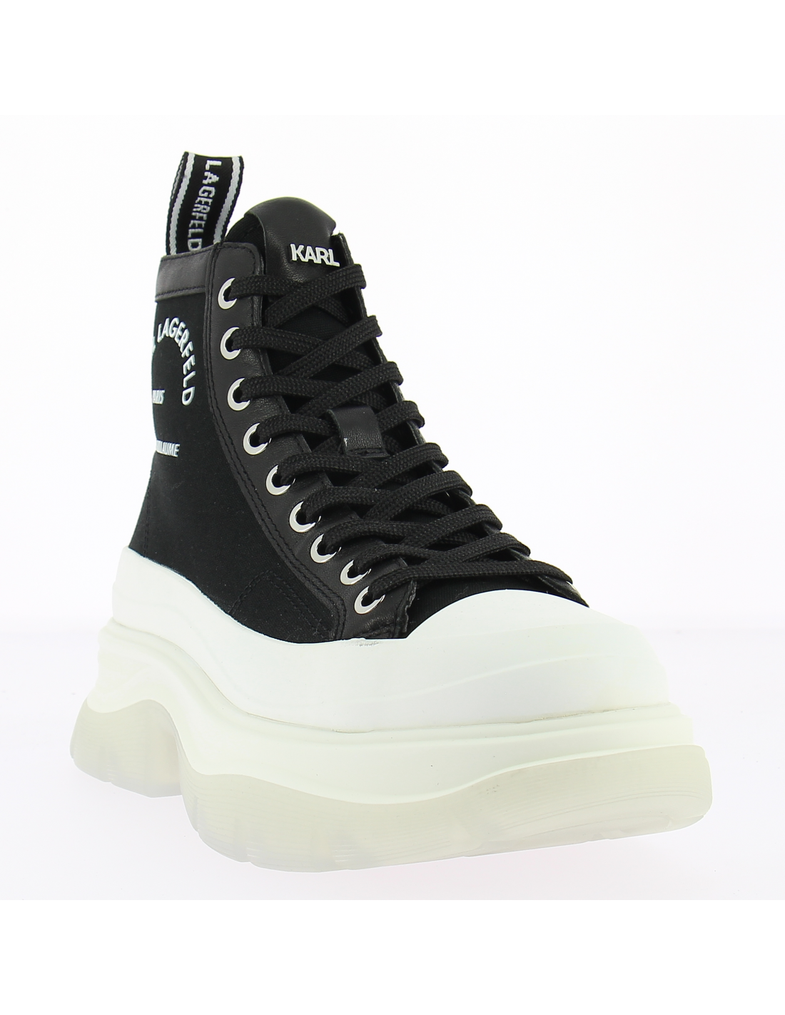 karl lagerfeld baskets compensées montante femme luna maison karl lace bt noir/blanc