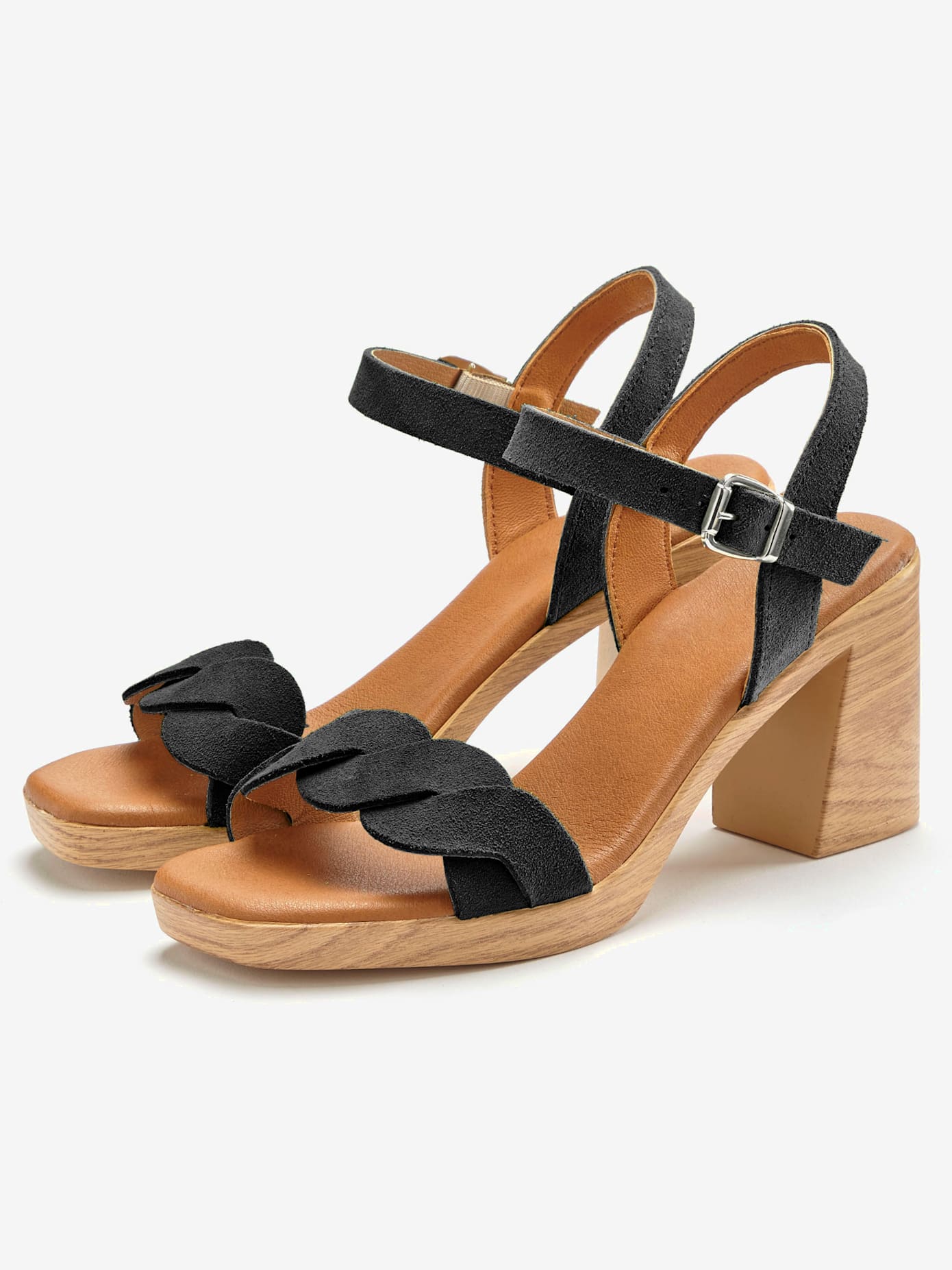 Sandales à brides talon bottier confortable et bride à l'effet tressé