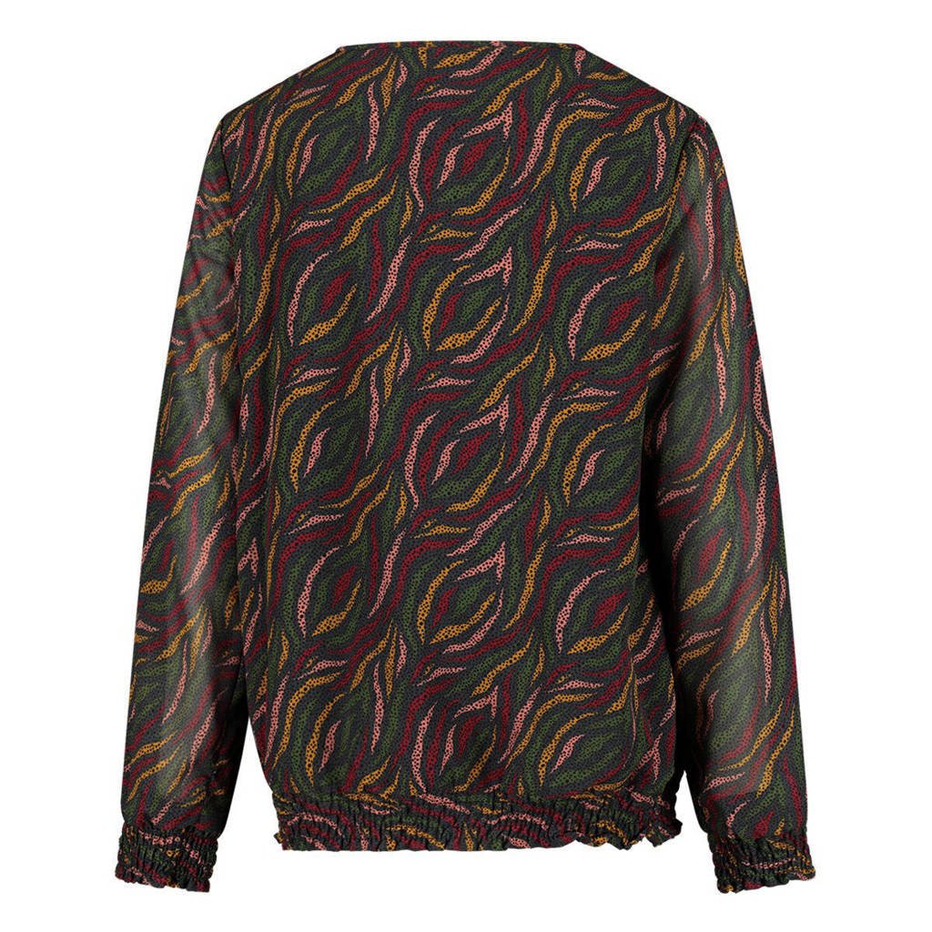 Jake Fischer top met all over print zwart/oranje