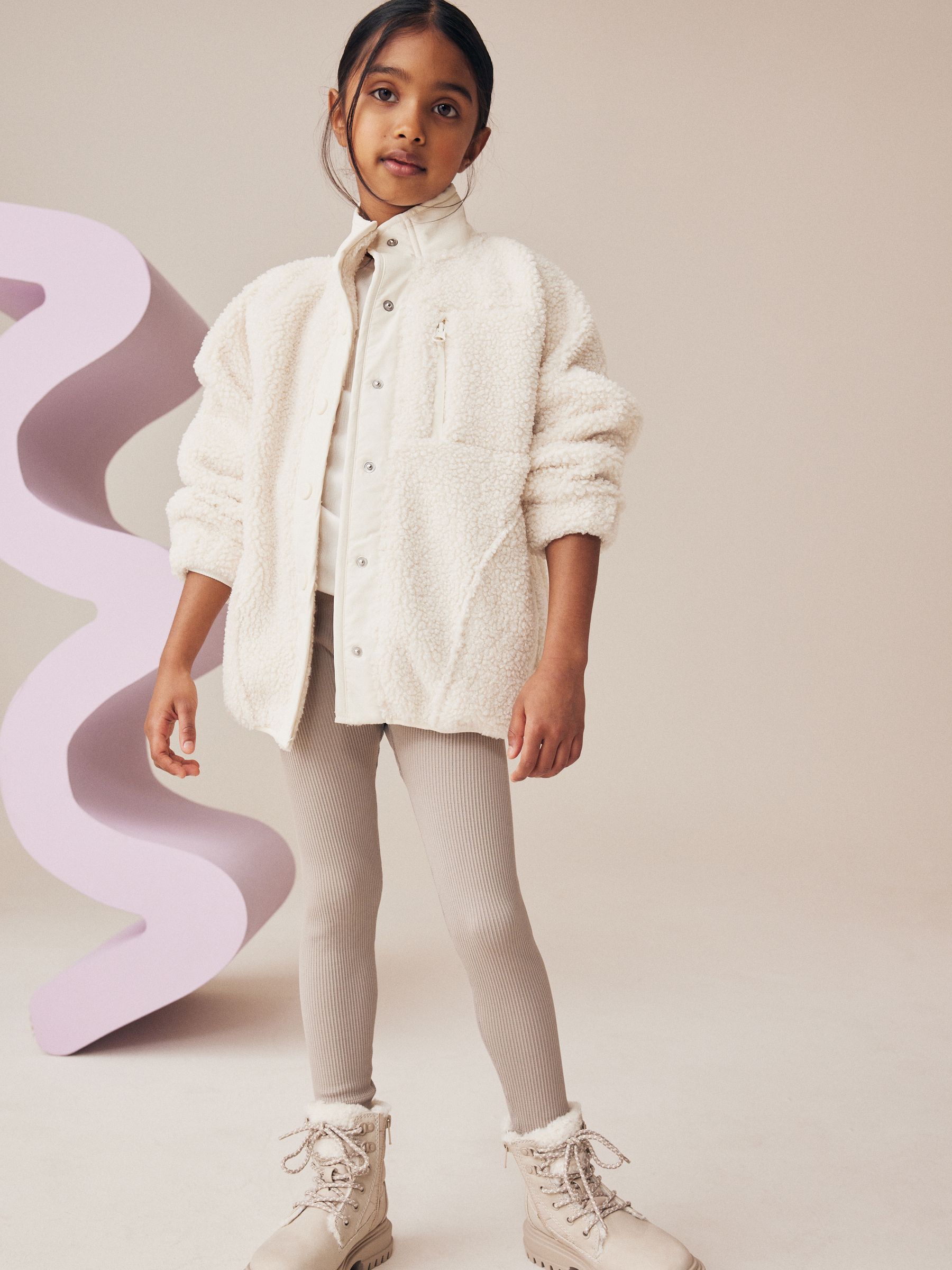 Beige - Naadloze geribbelde leggings met hoge taille (3-16jaar)