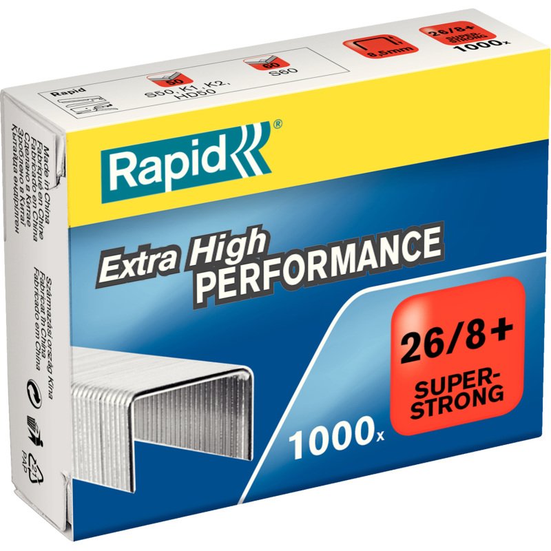 Agrafes Rapid 26/8+ SuperStrong galvanisée - Boîte de 1000