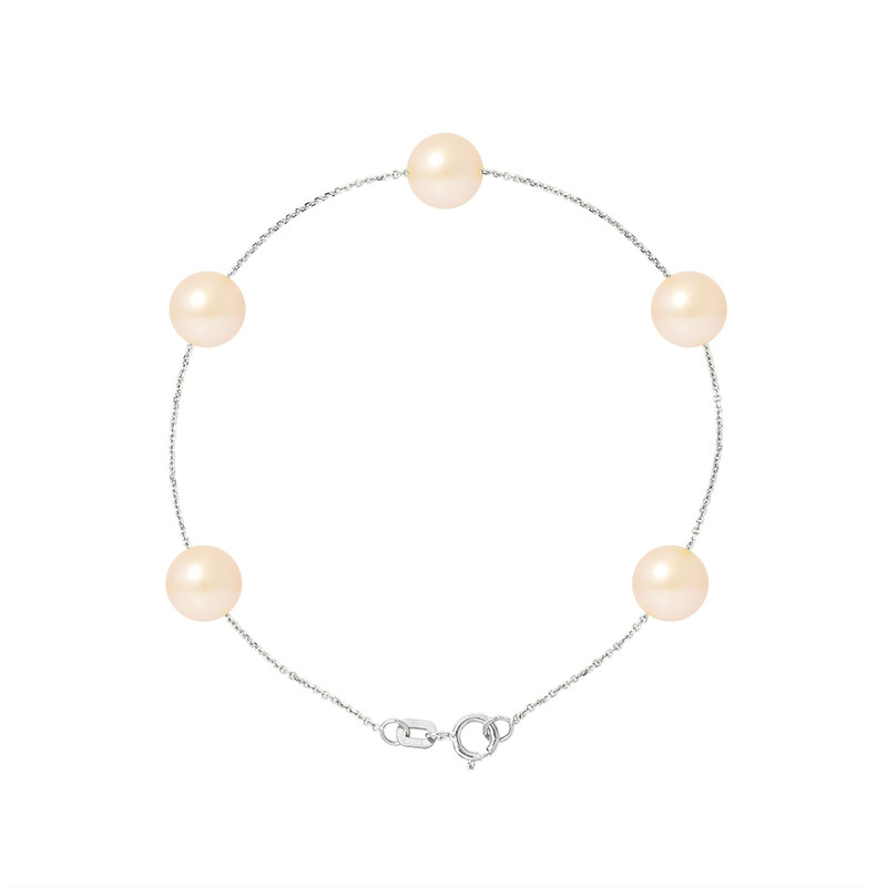 Bracelet Femme 5 Perles de culture d'eau douce Rose Naturel AA et Or Blanc 750/1000