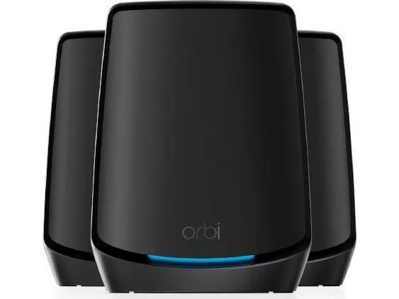 NETGEAR Orbi RBK863SB - Wi-Fi-system - (router, 2 extendere) - op til 6750 sq.ft - mesh 10GbE - Wi-Fi 6 - Tri-Band