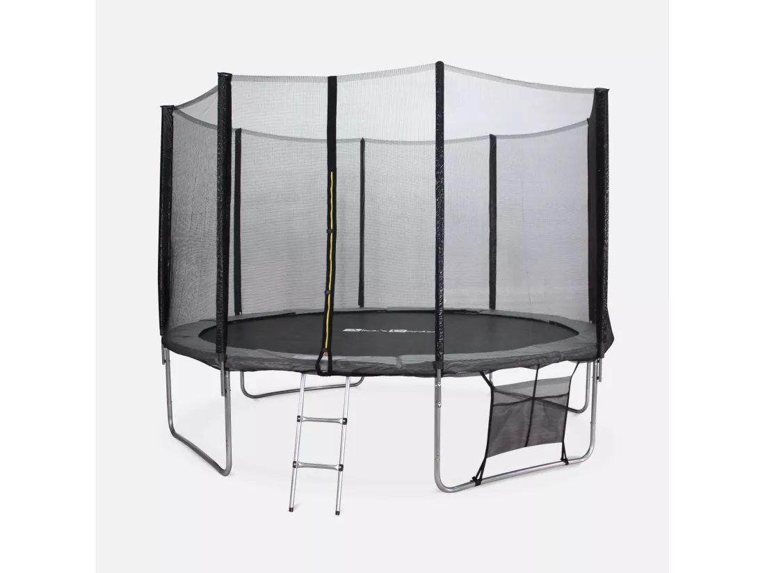 Trampoline 370cm - Saturne XXL Gris - avec filet de protection. échelle. bâche. filet pour chaussures. kit d'ancrage. trampoline de jardin 370 cm |Qualité PRO |Normes EU
