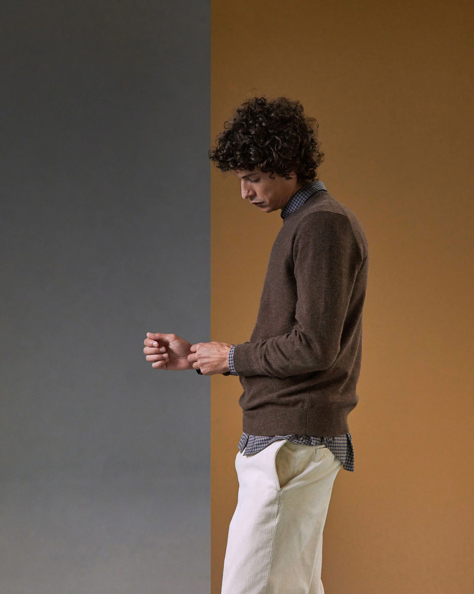 Pull homme col rond en cachemire 2 fils | Marron