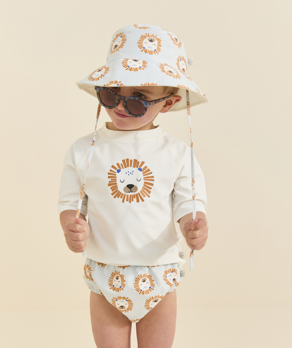 LASSIGMAILLOT DE BAIN COUCHE RÉUTILISABLE BÉBÉ FILLE BLEU AVEC IMPRIMÉ LION