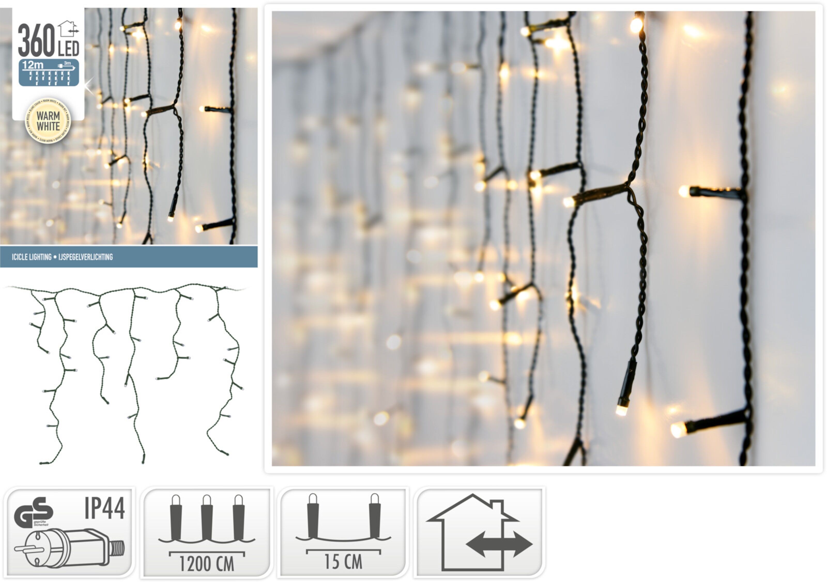 Dekorativ lyslenke med istapper - 360 LED