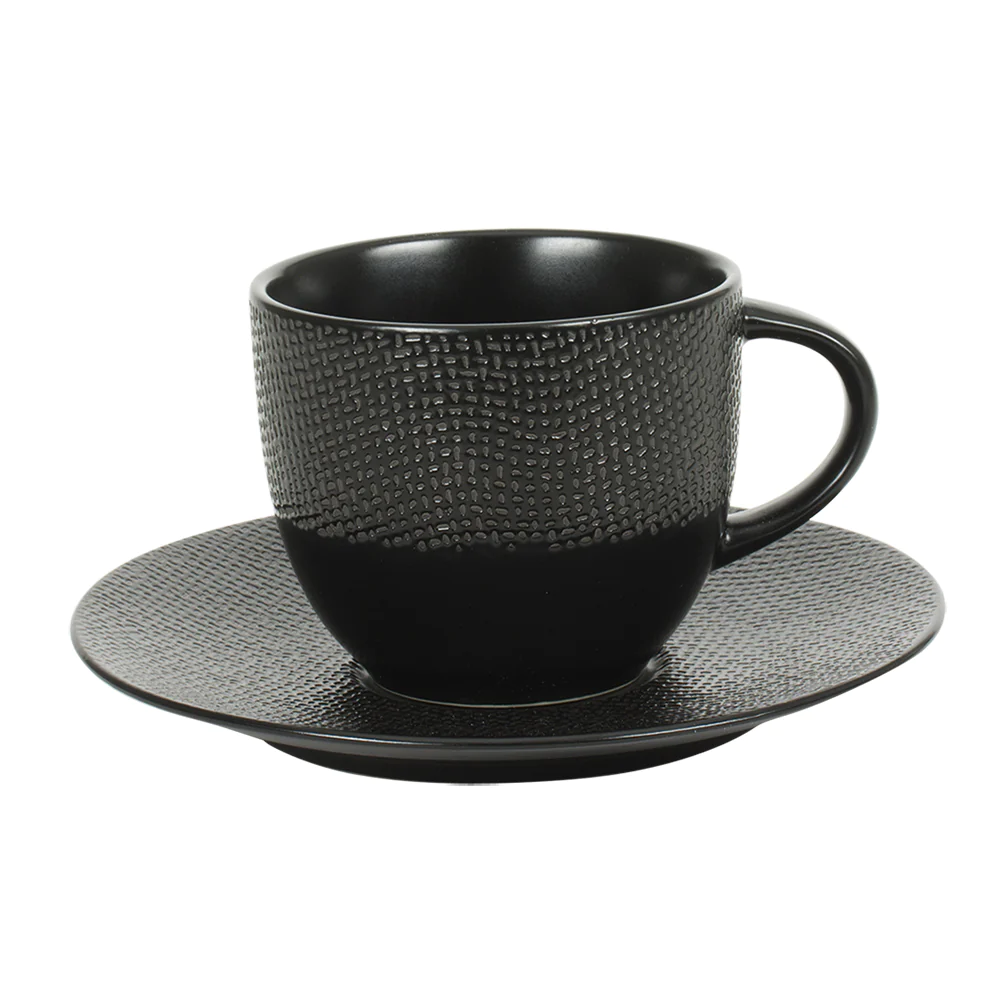 Tasse à thé et sous-tasse Vésuvio noir 22 cl (lot de 6) Table passion