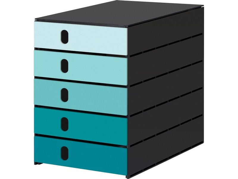 Styro Schubladenbox styroval color flow 5 Schubladen, Aqua/ Schubladenbox recycelt für Formate bis C4