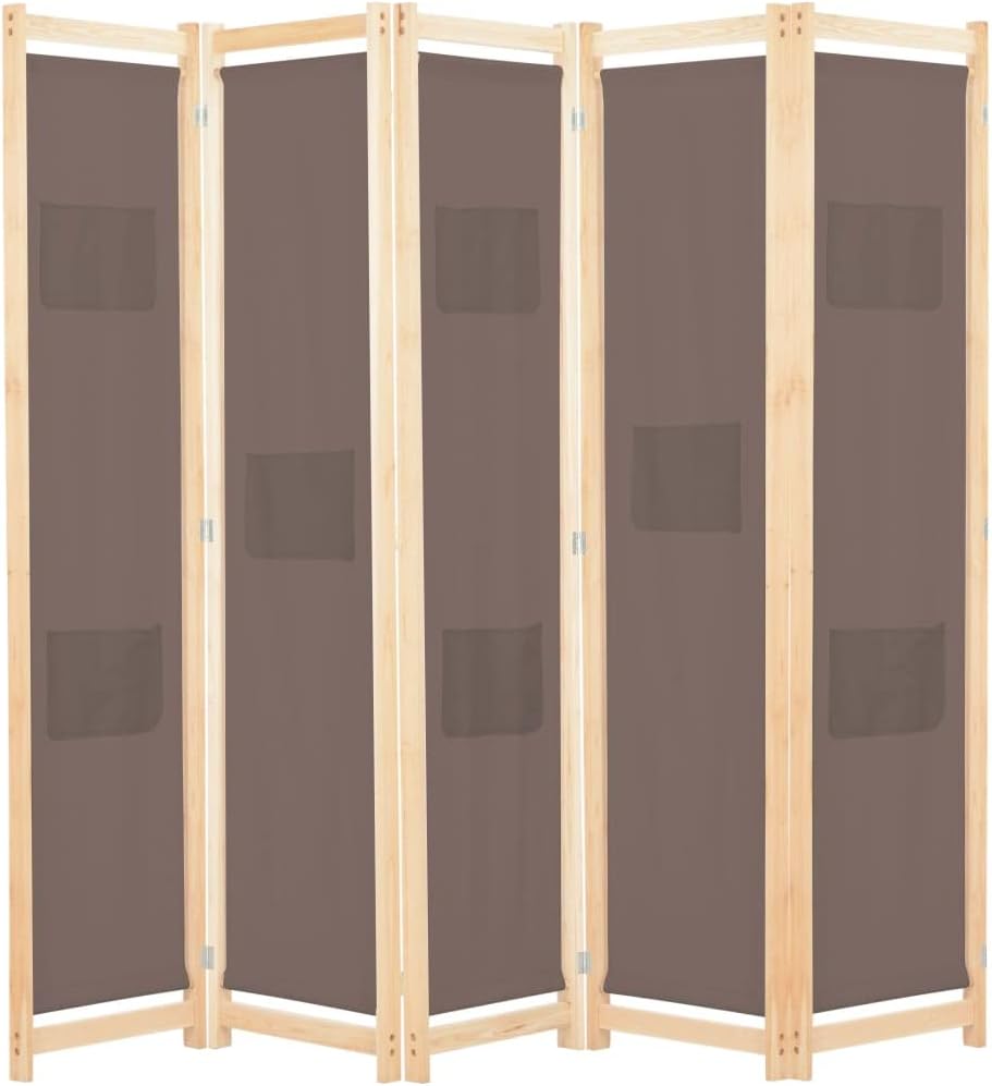 vidaXL Holz Raumteiler 5-TLG. Paravent Trennwand Umkleide Sichtschutz Spanische Wand Raumtrenner Stellwand Braun 200x170x4 cm Stoff Klappbar Platzsparend IY5536050