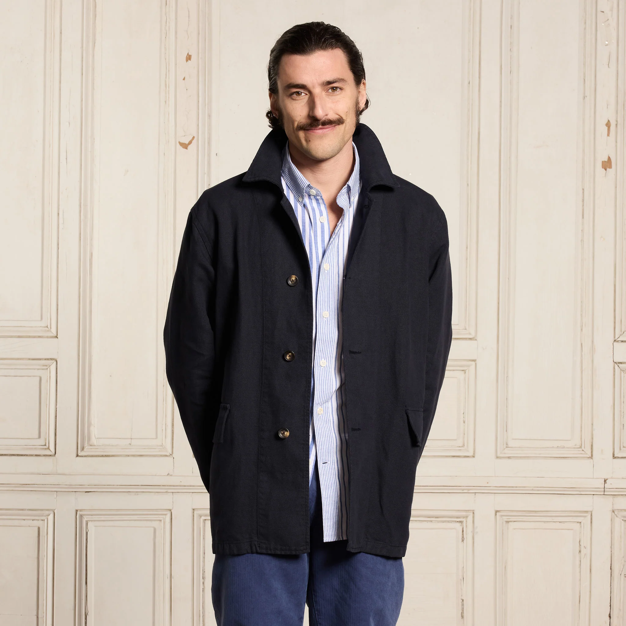 Navy cotton and linen work jacket