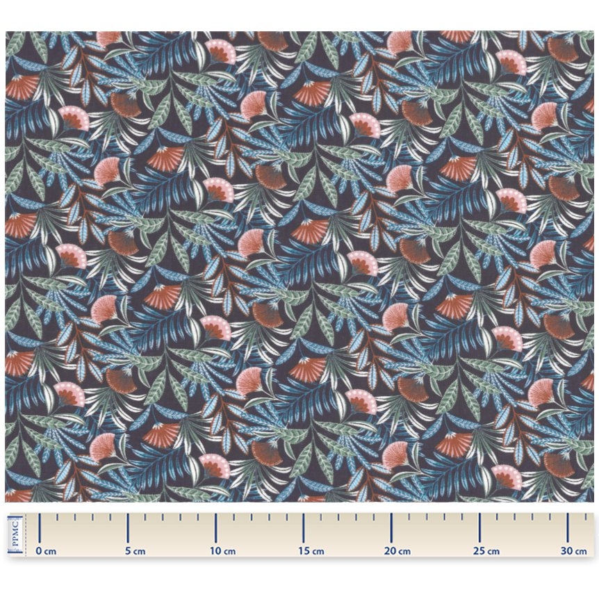 Tissu Coton Au Mètre Ex2511 Palmeraie Marine