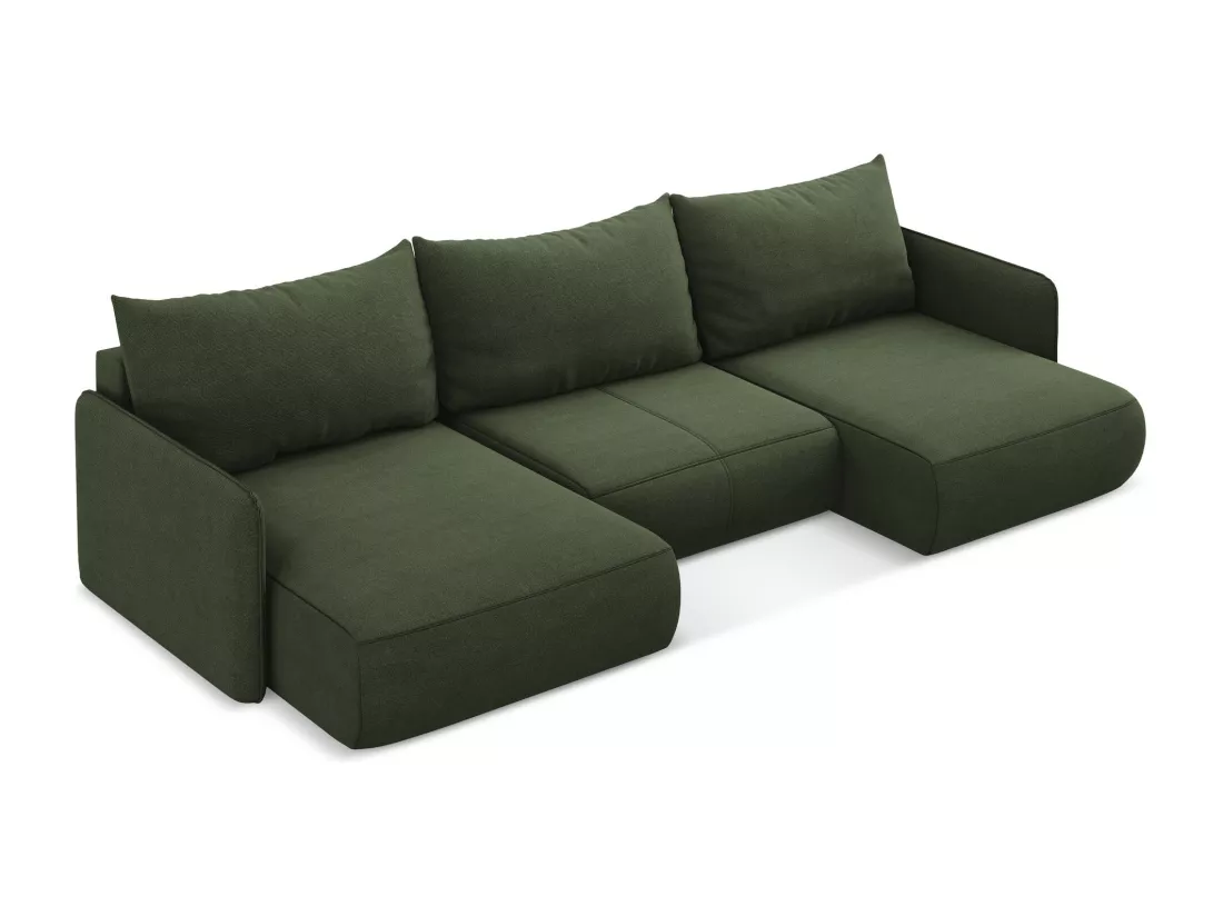 Canapé d'angle panoramique convertible en tissu texturé - olive - NANEA