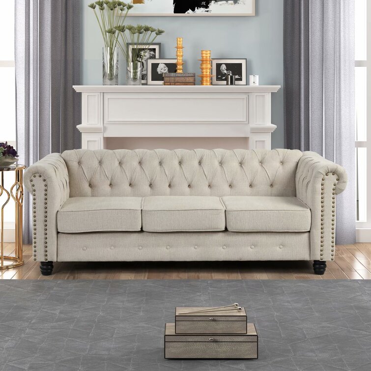 Gilles 82&rdquo; Rolled Arm Chesterfield Sofa